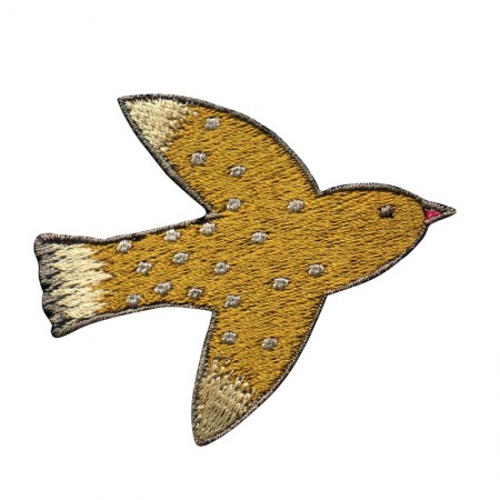 Embroidered iron-on patch with Ochre bird pattern