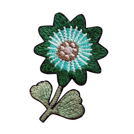 Embroidered iron-on patch with Green Passiflore pattern