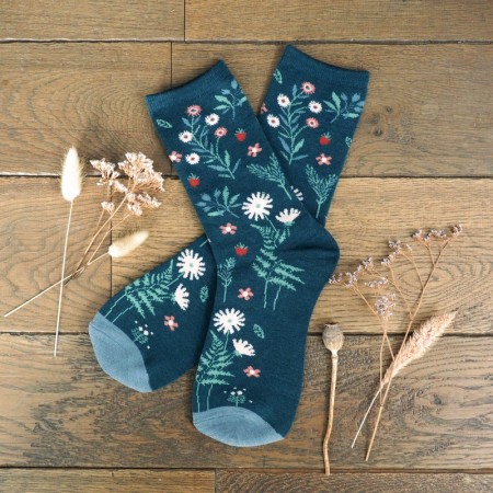 Jacquard socks with Herbier Green Pattern