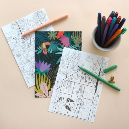 4 illustrations à colorier Jardins