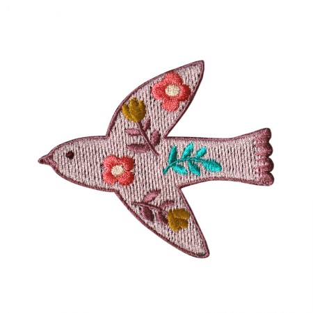 Embroidered iron-on patch with Powder floral Bird pattern