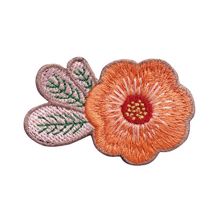 Embroidered iron-on patch with Winter Coral Rose pattern