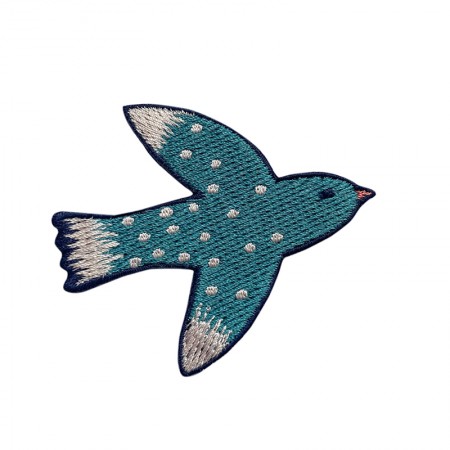 Embroidered iron-on patch with Blue Bird pattern