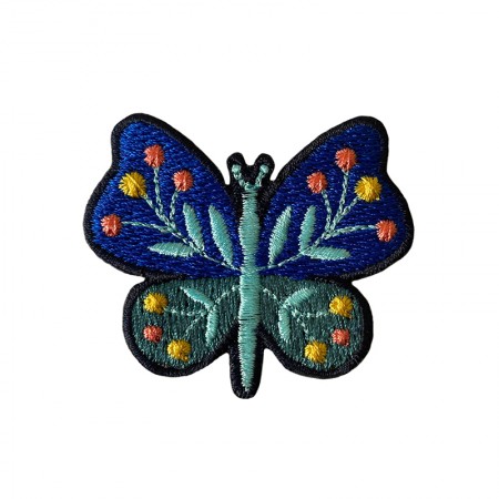 Embroidered iron-on patch with Blue Butterfly pattern