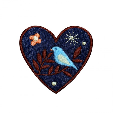 Embroidered iron-on patch with heart pattern