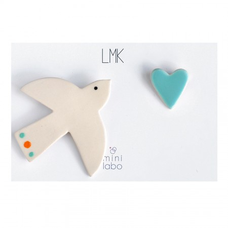 Bird in love duo brooches blue