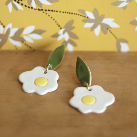 Boucles d'oreilles Marguerite coeur lemon