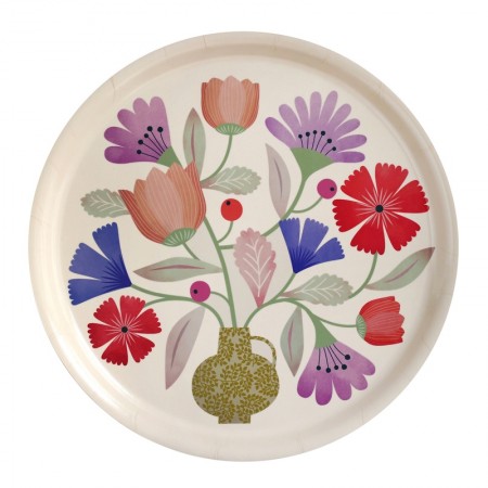 Plateau rond en bouleau motif Bouquet - 31cm -