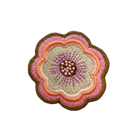 Embroidered iron-on patch with Pink Pop Flower pattern