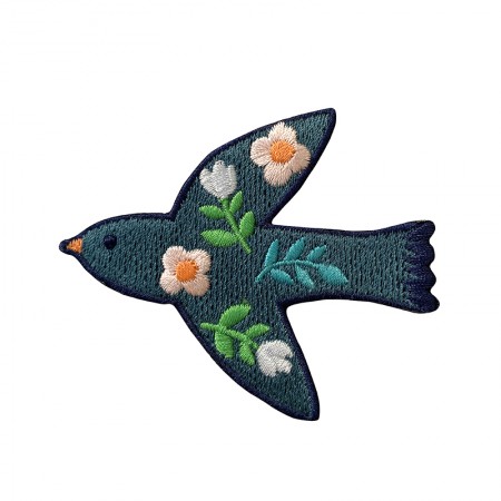 Patch brodé thermocollant motif Oiseau Fleuri bleu