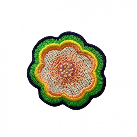 Embroidered iron-on patch with Green Pop Flower pattern