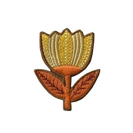 Embroidered iron-on patch with yellow Tulip pattern