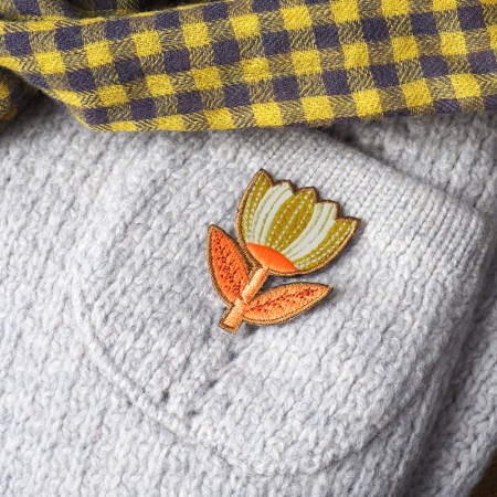 Embroidered iron-on patch with yellow Tulip pattern